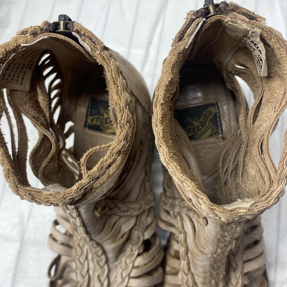 Freebird Bela Heeled Womens Size 8‎ Beige Rustic Ankle Zipper Braided - Picture 9 of 11